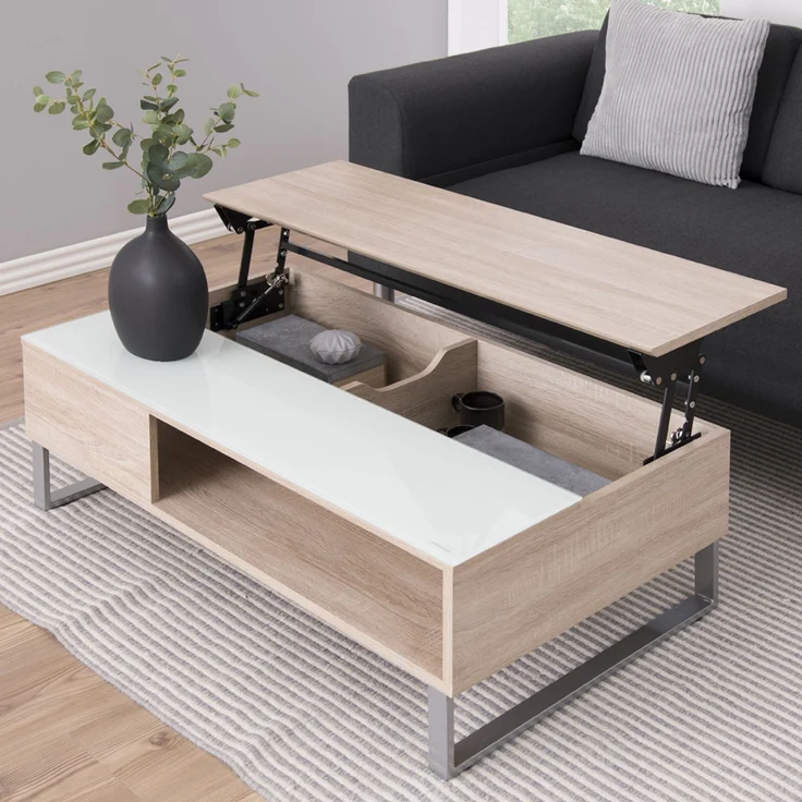 Selsey 'Kostrena' Couchtisch mit Glaseinsatz, Sonoma Eiche, ca. 35 x 60 x 110 cm – Bild 3