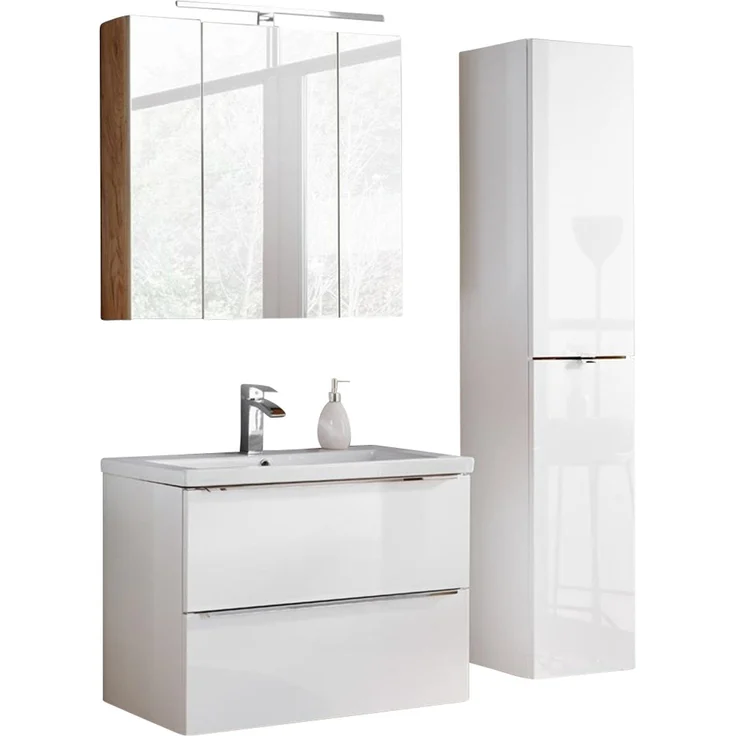 Badezimmermöbel Set mit 80cm Keramik-Waschtisch TOSKANA-56 Hochglanz weiß BxHxT ca. 135/190/46cm – Bild 10