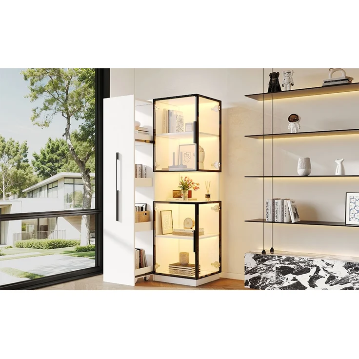 ZUBALIYA Vitrinenschrank 70×38×160 cm mit Ausziehregal – Doppelglas-Standvitrine LED,Glasvitrine & Aufbewahrung, multifunktionaler Hochschrank für Wohnzimmer, Esszimmer, Küche – Bild 16