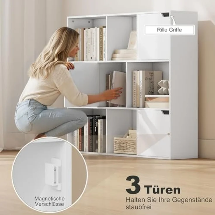 HOMCOM Bücherregal 9 Würfelfächer, Standregale 1-tlg, für Wohnzimmer, Büro, Weiß – Bild 5