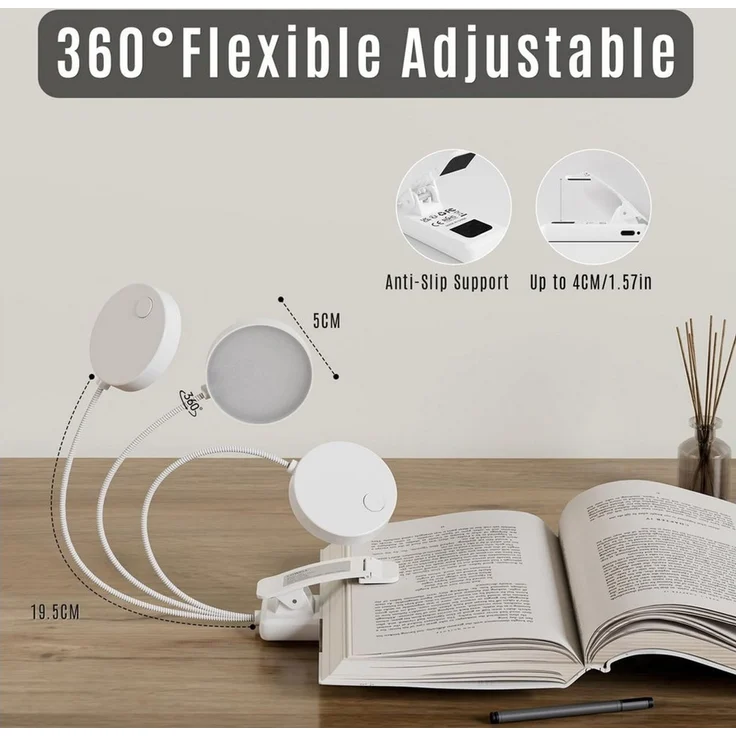 LQWELL LED Schreibtischlampe LED Leselampe Nachttischlampe Leselampe Tisch Buch Klemme im Bett, LED fest integriert, 3 Farbtemperaturen, 10 Helligkeitsstufen, stufenlos dimmbar, 360° flexibles Buchlicht, Für Kinder und Buchliebhaber, ideal für Büro, Sc... – Bild 2