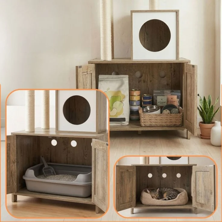 Relaxdays Kratzbaum mit Katzenklo-Schrank 150 cm – Bild 6