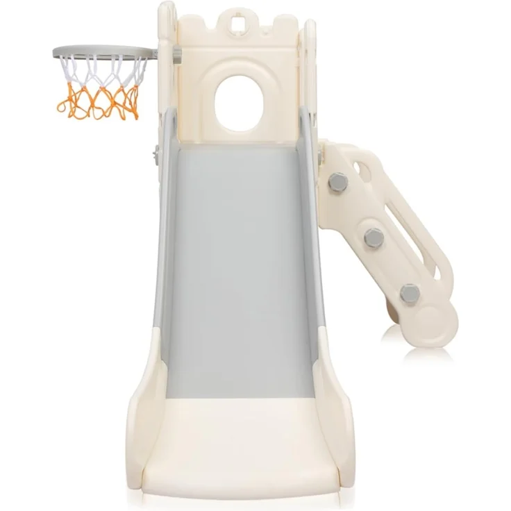 Baby Vivo Kinderrutsche / Rutsche mit Basketballkorb - Schloss in Grau / Beige – Bild 6