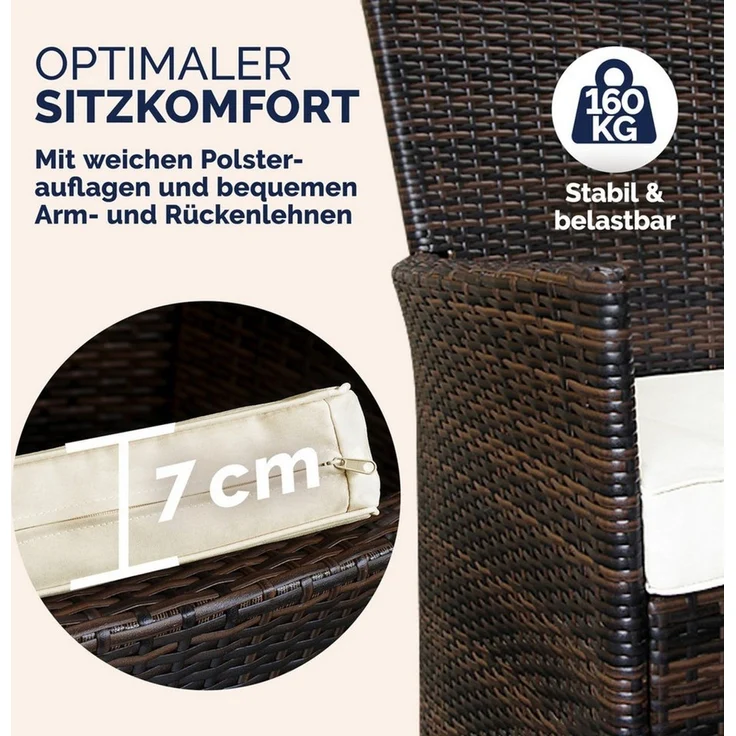 Casaria Garten-Essgruppe Palermo, (9-tlg), 8 Personen Polyrattan inkl. 7cm Auflagen Akazie Holz Wetterfest – Bild 2