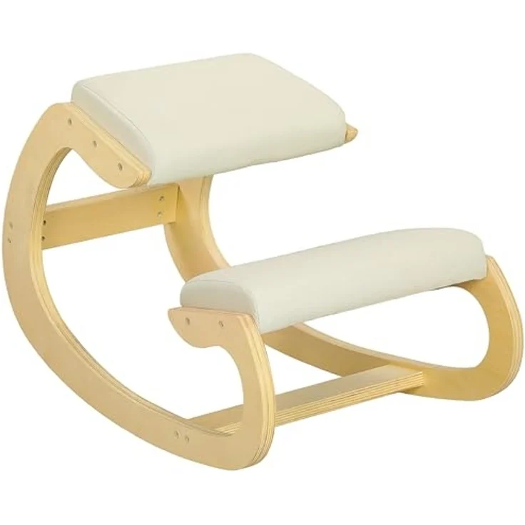 HOMCOM Stuhl Kniestuhl Ergonomisch, Kniestuhl aus Holz, Gesundheitsstuhl (Schreibtischstuhl, 1 St), für Homeoffice, zur Verbesserung der Körperhaltung, Cremeweiß – Bild 1