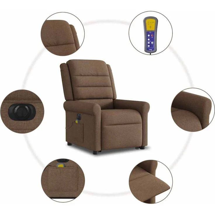 vidaXL Elektrischer Massagesessel mit Aufstehhilfe Braun Stoff 3303348 – Bild 11
