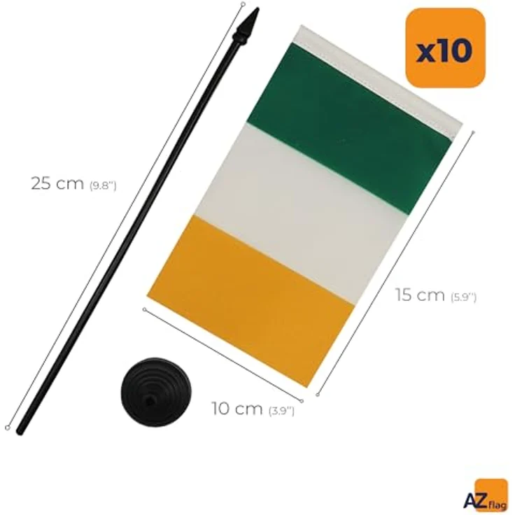 AZ FLAG - 10 Stück irische Tischflagge – 15 x 10 cm – 10 Mini-Flaggen irische Büroflaggen aus 100% Polyester mit 25 cm Fahne und Sockel aus schwarzem Kunststoff – Bild 3