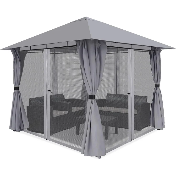 Sekey Garten Pavillon 3x3 m Wasserdicht Stabil Partyzelt, Gartenzelt mit 4 Seitenteile Reißverschluss, 180g/㎡ Polyester, Grau – Bild 1