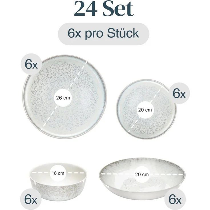 PURE LIVING INTERIOR DESIGN Geschirr-Set 6 Pers. - Steingut Geschirr Set - Schüssel- und Teller Set (24-tlg), 6 Personen, Steingut, Hochwertiges Mediterranes Kombiservice 6 Personen Geschirrsets – Bild 2