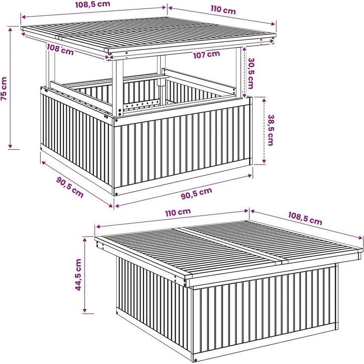 vidaXL Gartenkaffee Tisch aus massivem Akazienholz höhenverstellbar 901245 – Bild 10