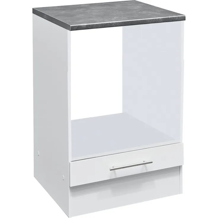 EDDY Moderner Herdumbauschrank in Weiß matt, Metallic Grau - Geräumiger Küchenschrank mit viel Stauraum - 60 x 90 x 60 cm (B/H/T)