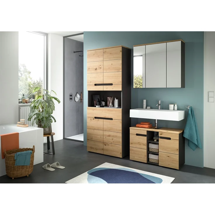 Xonox Canu Hochschrank breit (B/H/T: 76x193x34 cm) in Basalt grau Nachbildung und Artisan Nachbildung – Bild 5