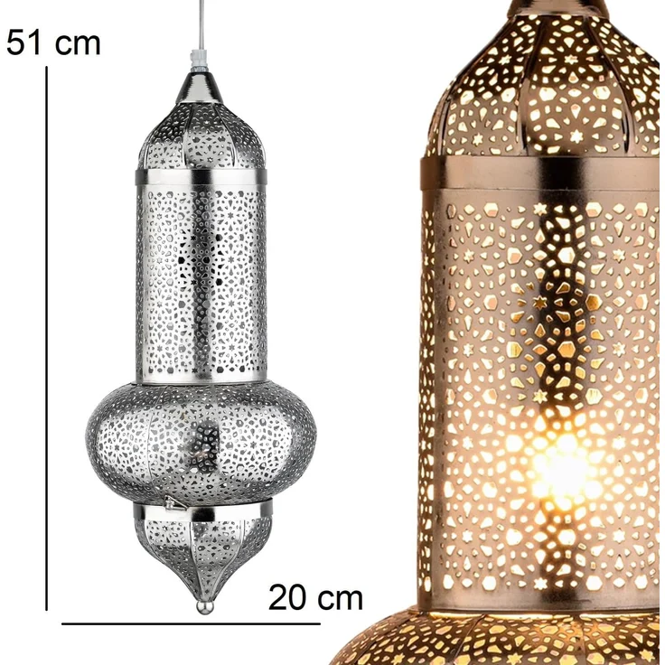 Marrakesch Orient & Mediterran Interior Pendelleuchte Orientalische Pendelleuchte Jamini Silber 51 cm, Handarbeit & Boho, Leuchtmittel nicht im Lieferumfang enthalten, Handarbeit – Bild 5