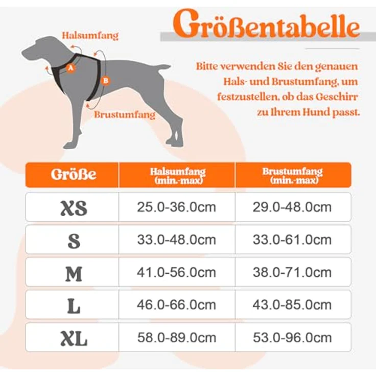 rabbitgoo Hundegeschirr Mittelgroße Hunde Anti Zug mit Griff, S, Orange | No Pull & Individuell Anpassbar, Atmungsaktiv Gepolstert, 2 D-Ringe, Schnellverschlüsse, Reflektierend für Gassi & Training – Bild 2