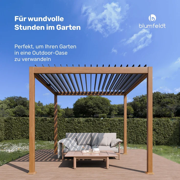 Blumfeldt Pergola 3x3 m - Verstellbares Lamellendach, UV-Schutz, Aluminium-Rahmen, Rostfrei, Wetterfest, Ideal Für Terrasse & Garten, Ganzjährig Nutzbar – Bild 2