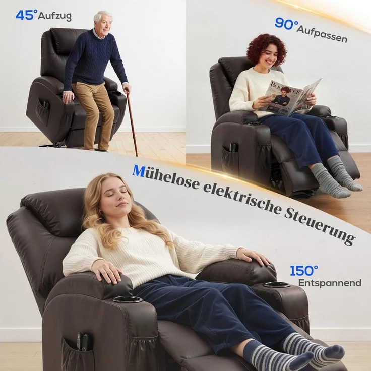 HOMCOM Relaxsessel Sessel mit Aufstehhilfe, Aufstehsessel mit Getränkehalter (1-St) – Bild 4