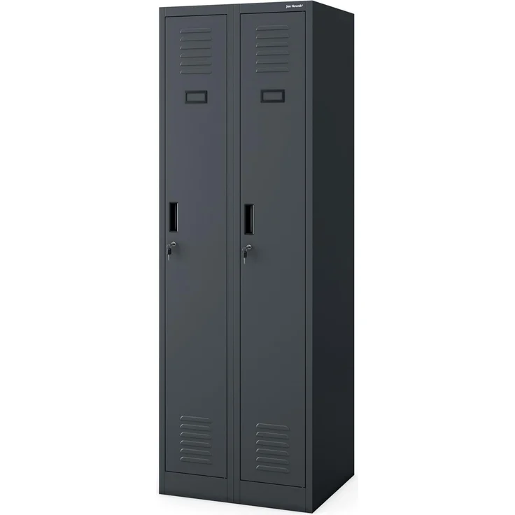 Jan Nowak Spind Schrank, Kleiderschrank, Metallschrank, Schließfachschrank | 2 Abteile mit Kleiderstange, Lüftungsschlitze, Trennwände, 4 Kleiderhaken pro Abteil | 180 x 60 x 50 cm, Anthrazit