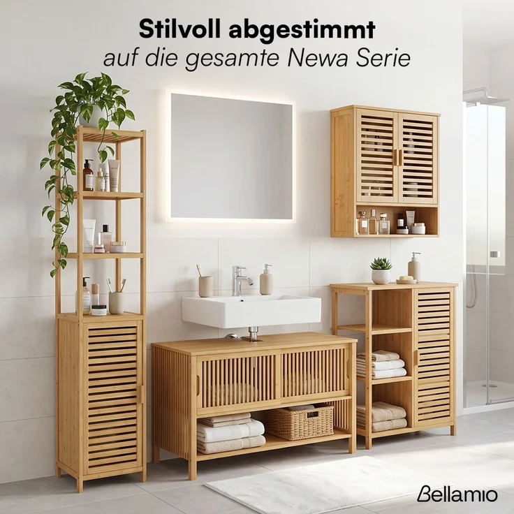 Bellamio 'Newa' Badezimmer Hochschrank, Bambus, natur, 165x33x33 cm, Badezimmerschrank mit 5 Ablagefächern – Bild 9
