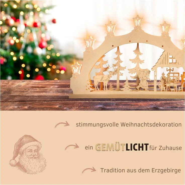Weigla LED Schwibbogen Weihnachtsabend, Lichterbogen aus Holz, NATUR, Made in Germany (1-tlg), Erzgebirge garantiert, Weihnachtsdeko Innen, Weihnachtsbeleuchtung – Bild 3