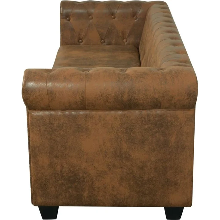 vidaXL Chesterfield-Sofa 3-Sitzer Kunstleder Braun 243620 – Bild 4