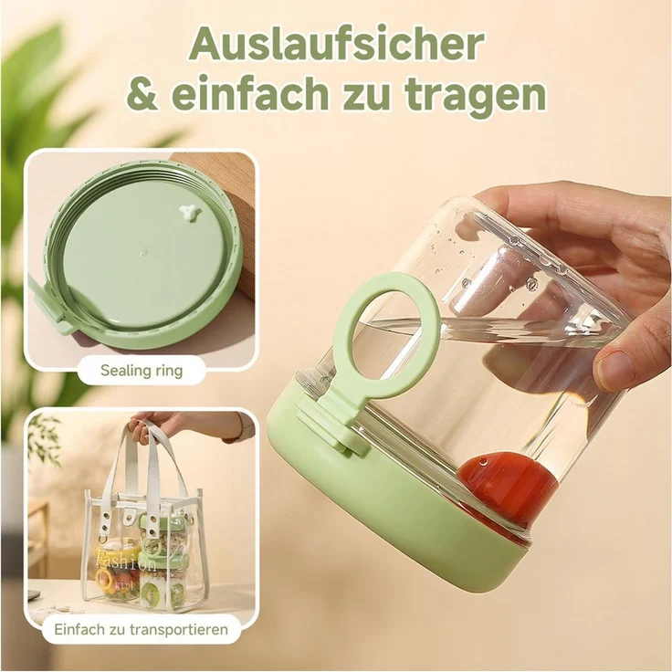 Elegear Müslibox Müslibecher to Go, Joghurtbecher, Doppelschicht Müslibecher mit Löffel, Polypropylen, (1-tlg, 1 × Löffel, 1 × Müslibecher(530+330ml), Lunchtopf für Müsli, Mikrowellen- und Spülmaschinenfest, Grün – Bild 4