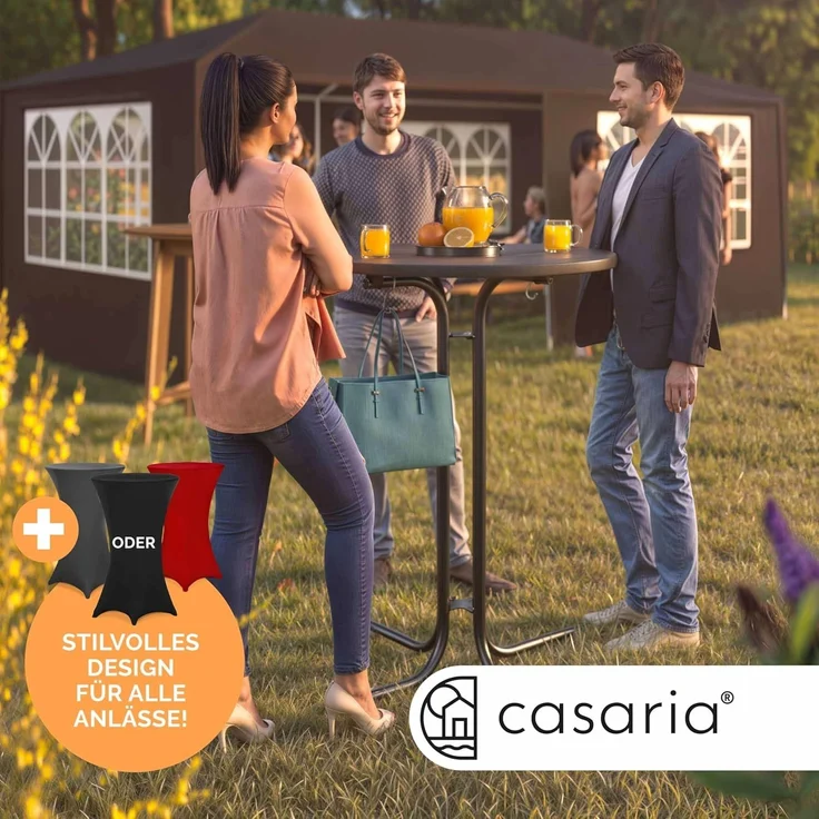 Casaria® Stehtisch mit Husse 70 cm Klappbar Bordeaux-Rot Rund Holz Metall Pulverbeschichtet Wetterfest Hoch Set Hochzeit Bistrotisch Bar Party Tisch – Bild 7