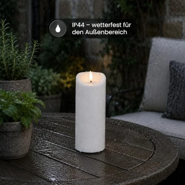 Große LED Outdoor-Kerze ,Flamme', Batterie und Timer, flackernd, warmweiß, 18cm – Bild 6