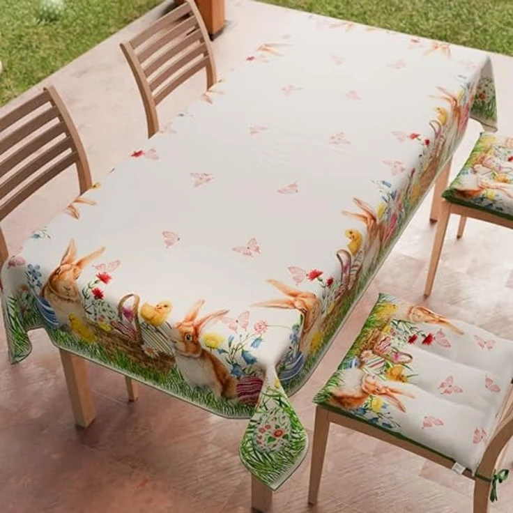 Petti Artigiani Italiani - Tischdecke für Ostern, schmutzabweisend, quadratisch, für die Küche, Design Bunny, X4 Plätze (140x140 cm), 100% Made in Italy – Bild 2