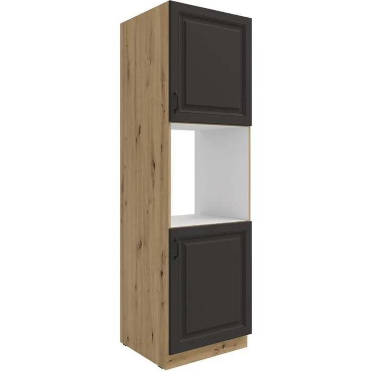 Küchen Hochschrank 60 cm Stilo Grau + Eiche Artisan Küchenzeile Küchenblock