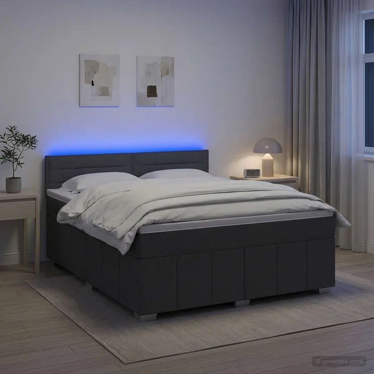 vidaXL Boxspringbett mit Matratze Dunkelgrau 160 x 200 cm Stoff 3452706 – Bild 1