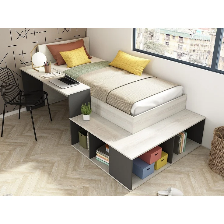 Vente-unique - Kombi-Bett mit Stauraum & Schreibtisch - 90 x 200 cm - Holzfarben & Anthrazit - RIGALI – Bild 8
