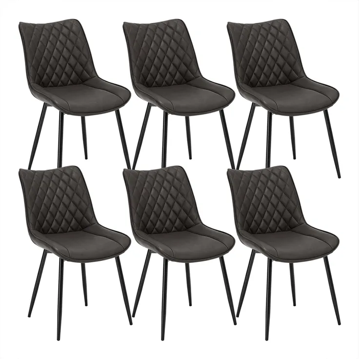 WOLTU® Esszimmerstühle BH210an-6 6er Set Küchenstuhl Polsterstuhl Wohnzimmerstuhl Sessel mit Rückenlehne, Sitzfläche aus Kunstleder, Metallbeine, Antiklederoptik, Anthrazit