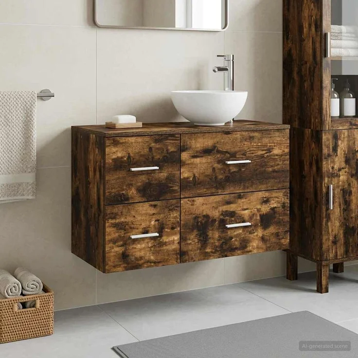vidaXL Badezimmerschrank-Set 2 stk. Geräucherte Eiche 3403956 – Bild 1