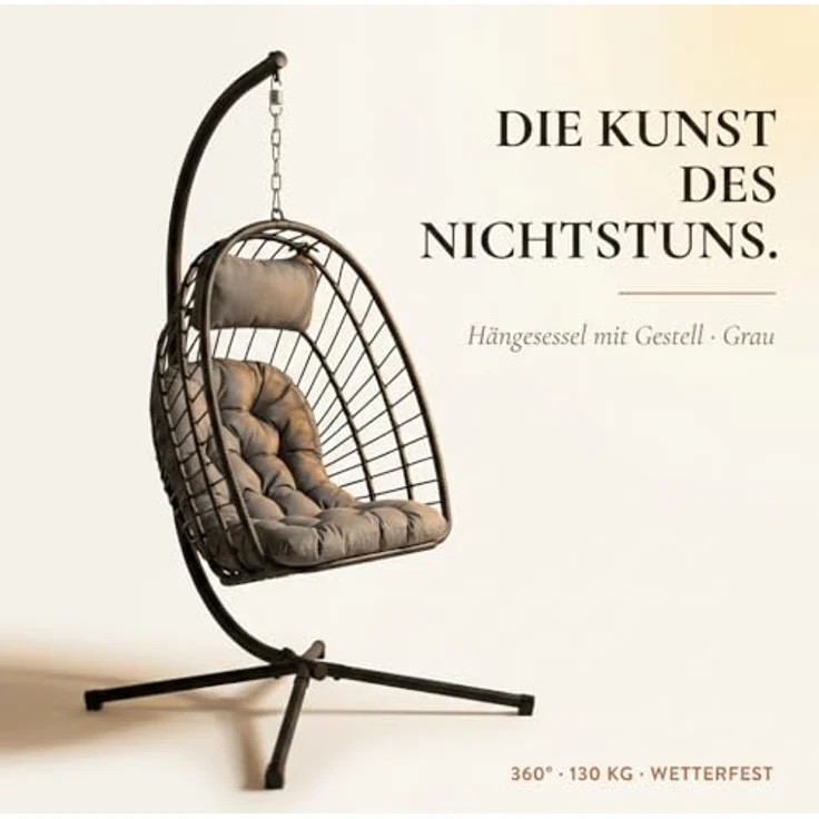 Onbest Hängesessel mit Schutzhülle 130kg 360° drehbar höhenverstellbar, bequem gepolstert – Bild 3
