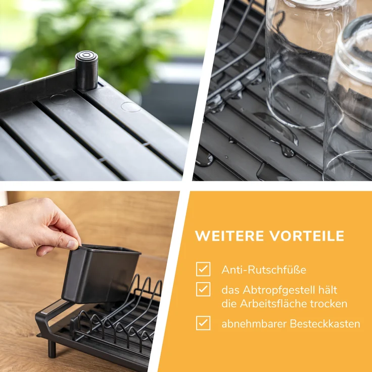 Geschirr-Abtropfgestell für 8 Teller & Besteck, ausziehbar 28-46,5 cm, Abtropfständer – Bild 5