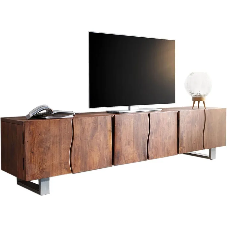 Lowboard Live-Edge 220 cm Akazie Braun massiv 6 Türen