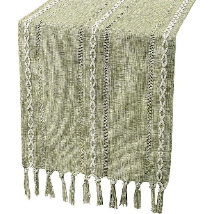 Blusmart Tischläufer Klassische Tischfahne im nordischen Stil (Tischdecke mit Quasten im Boho-Landhausstil 1-tlg, Handgefertigte Quasten, waschbar), Geeignet als Tischdekoration