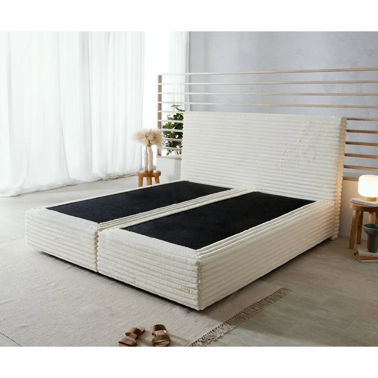Boxspringgestell Dream-Well Plüsch-Cord Beige 180x200 cm – Bild 4
