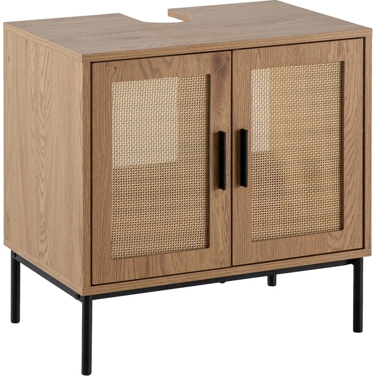 FINEBUY Waschbeckenunterschrank FB104642 (mit Türen, Rattan Eiche-Optik, 60x60x40 cm Modern) Unterschrank Waschbecken, Waschtisch Midischrank – Bild 6