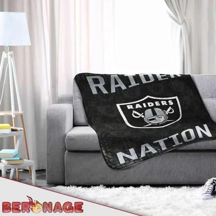 Wohndecke NFL Las Vegas Raiders Decke 150x200 cm Wellsoft Kuscheldecke Wohndecke, BERONAGE, passend zur Bettwäsche, ideal für Sofa, Couch, Bett, Auto, Camping – Bild 5