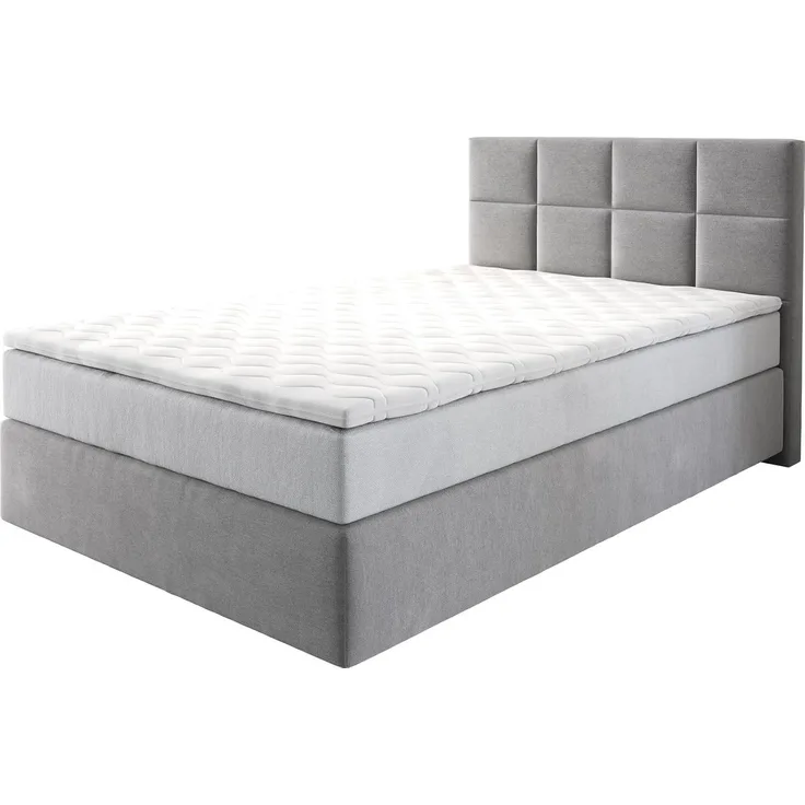 Boxspringbett Dream-Fine 120x200 cm Mikrofaser Grau mit TFK Matratze und Visco Topper