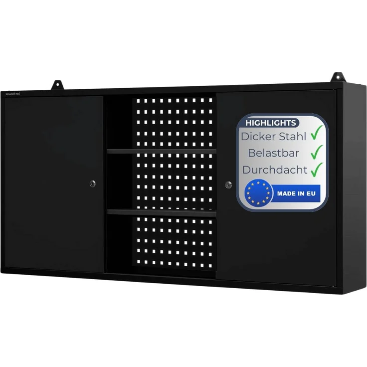 Hängeschrank Werkstatt abschließbar OLIS - Metallschrank hängend | Werkstattschrank Werkzeugschrank Wandschrank Garage, 60x120x20cm Schwarz – Bild 1