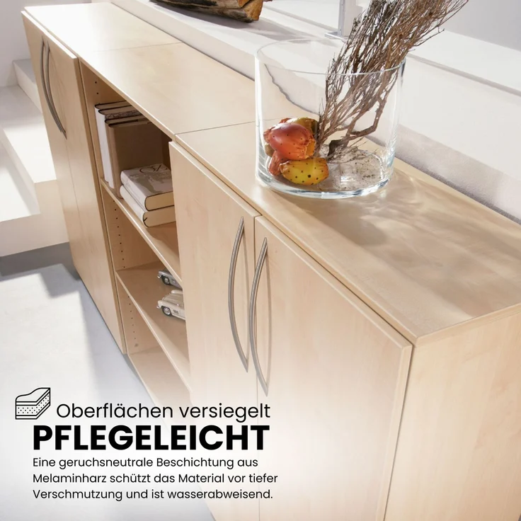 bümö Mehrzweckschrank 80cm breit, Aktenschrank o. Schuhschrank hoch, Schrank mit Regal, Küchenschrank in Weiß/Grau aus Holz, Vorratsschrank & Haushaltsschrank mit Metallgriffen, 4100-W-5 – Bild 2