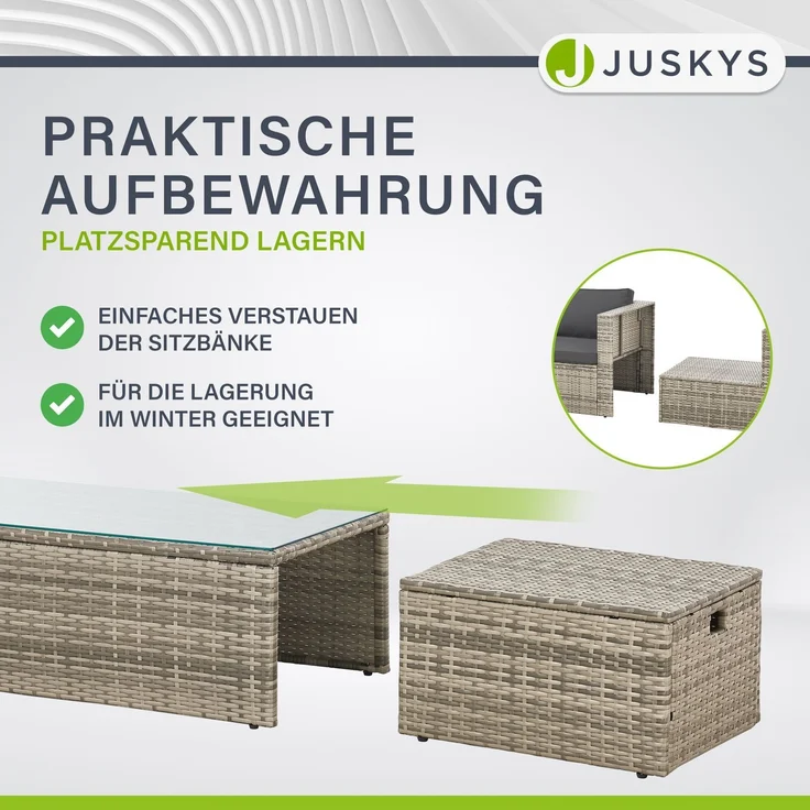 Juskys Polyrattan Gartenmöbel Set Salou - Outdoor Lounge wetterfest 6 Personen - Sitzecke mit Tisch & Kissen für Garten, Balkon, Terrasse - Grau – Bild 6