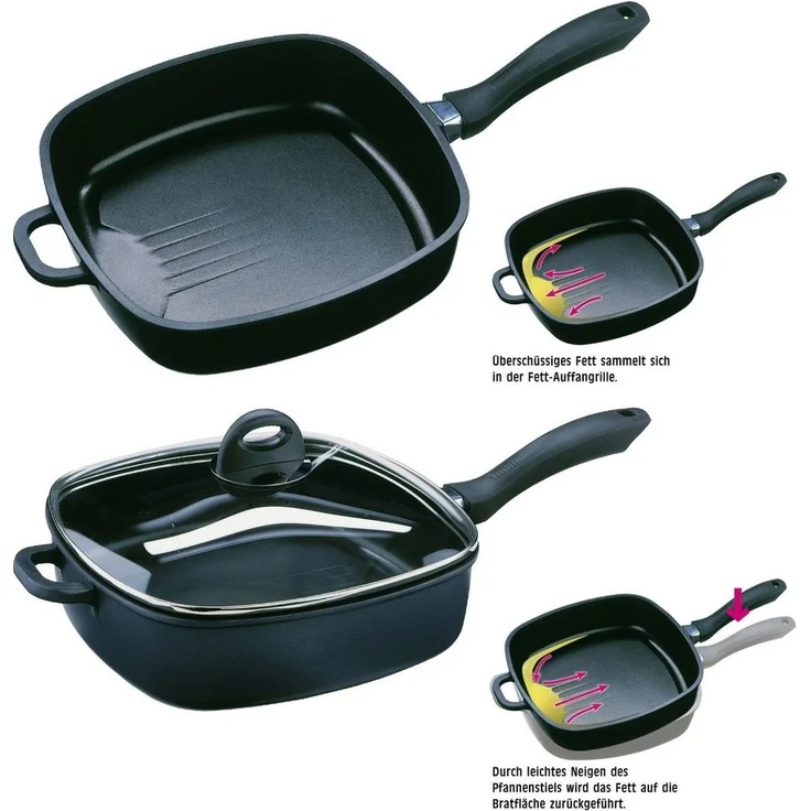 GSW Schmorpfanne Gourmet, Aluminiumguss, Fett-Trenn-Pfanne, robuste Qualtiät, 28x28 cm, Induktion – Bild 2