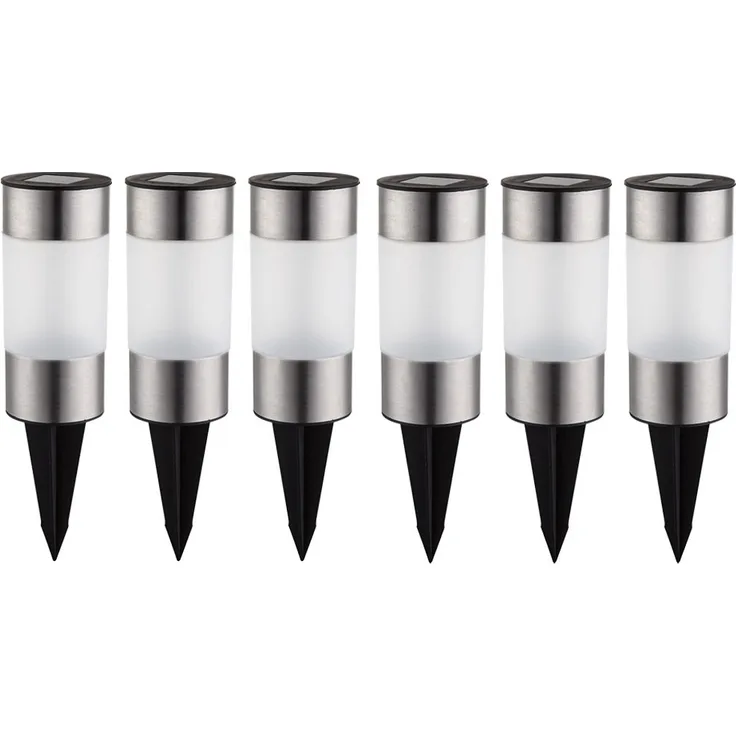 6x LED Solar Wegeleuchte, Edelstahl, Erdspieß, Höhe 23,5cm