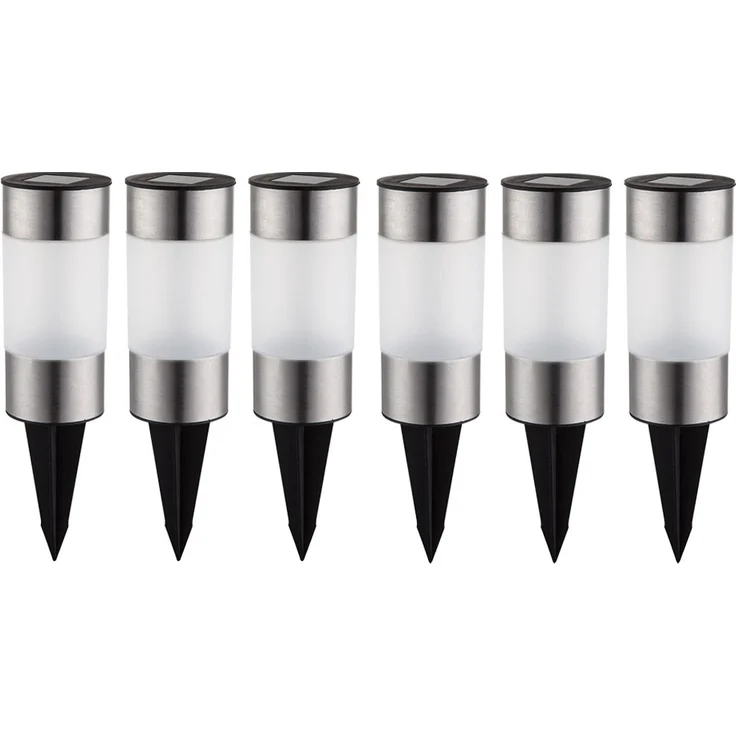 6x LED Solar Wegeleuchte, Edelstahl, Erdspieß, Höhe 23,5cm – Bild 1