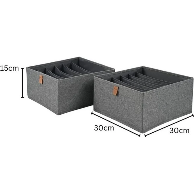 hausleben Organizer Box 2er Set – 6 Fächer je Box, Faltbare Aufbewahrungsbox aus Stoff 30x30x15cm – Bild 2