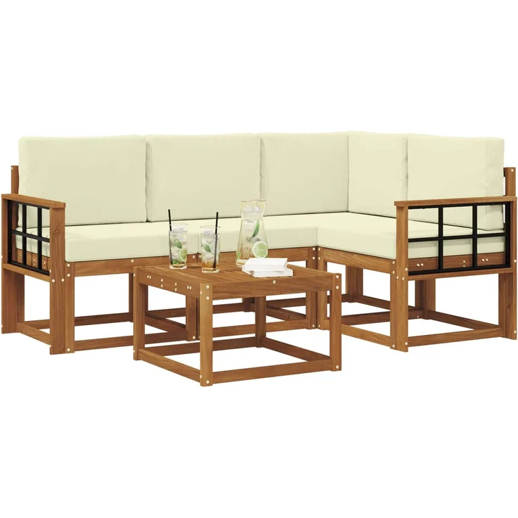 vidaXL Outdoor-Sofagarnitur 5 stk. 4-Sitzer Natur und Creme 3366368 – Bild 3