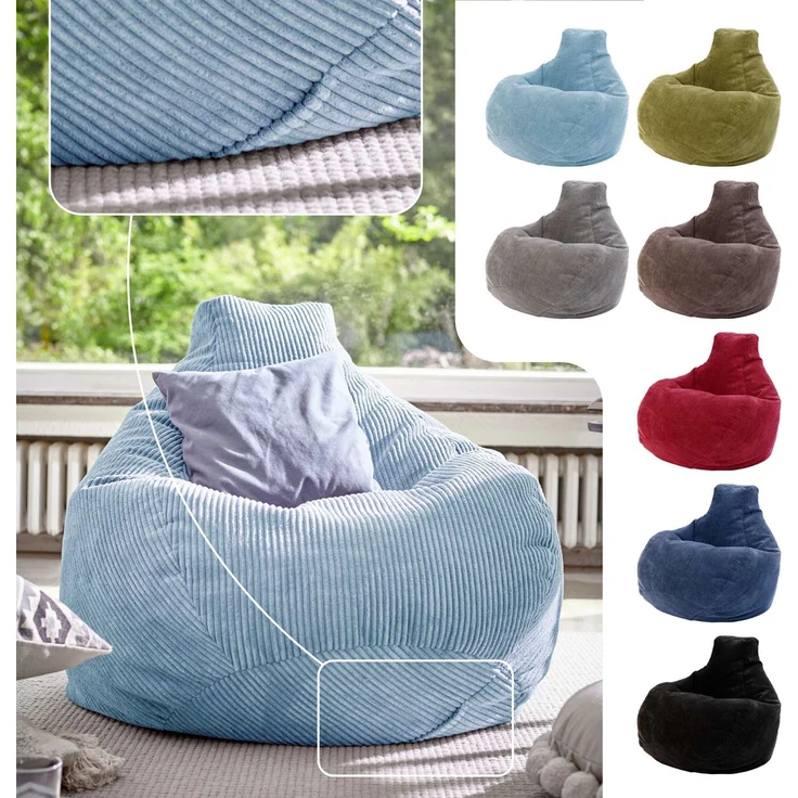 Green Bean® Sitzsack mit Rückenlehne 80x80x90cm - Gaming Chair mit 230L Füllung Cordstoff - Bean Bag Bodenkissen Lounge Sitzhocker Relax-Sessel Gamer Gamingstuhl Hellblau – Bild 2